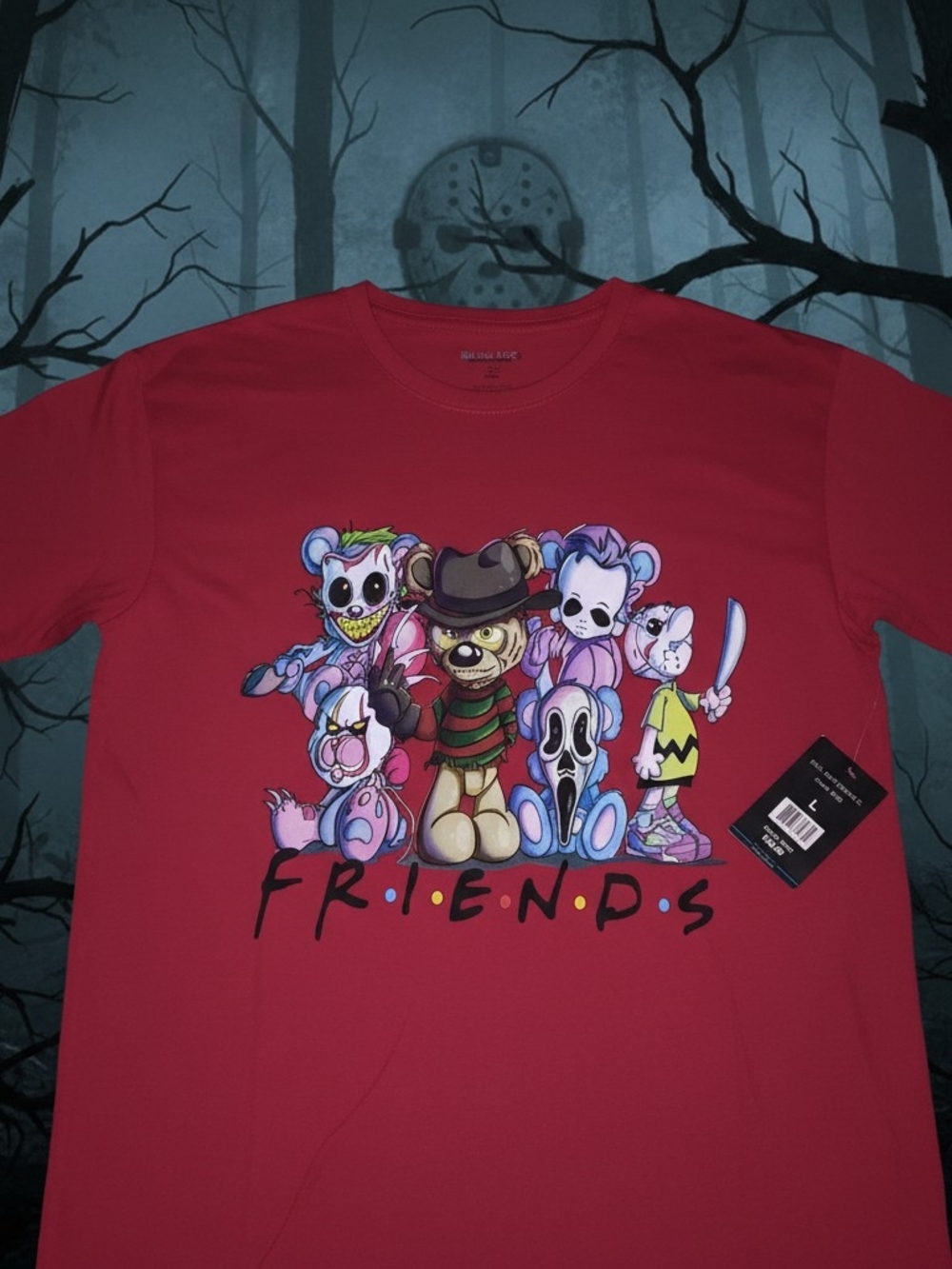 NEW HALLOWEEN Men's Red Graphic Horror Tee - FRIENDS OF HORROR  Size Large